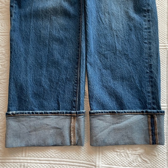 AE Stretch High-Waisted Stovepipe Cuffed Denim Jean Wide Leg Medium Wash 0R - Picture 6 of 16
